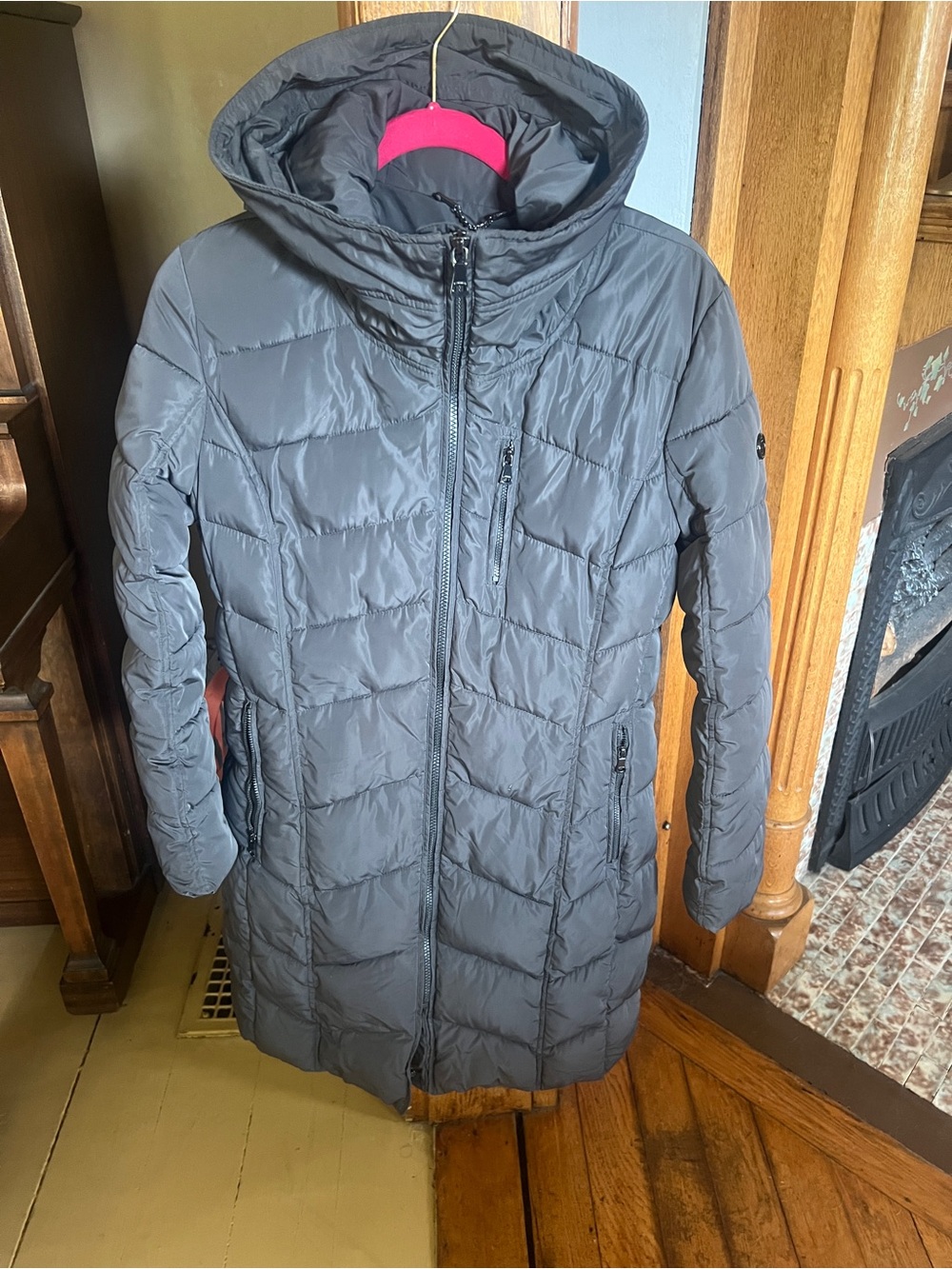 Calvin Klein Charcoal Quilted Hooded Puffer Coat